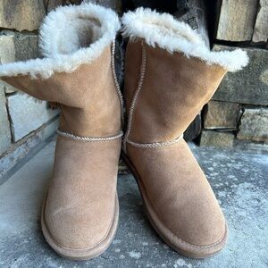 BJorndal Joey mid calf leather suede cozy Tan Shearling Women's Boots Sz-7. C
